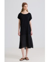 VESTIDO RECTO DE TEJIDOS COMBINADOS NEGRO