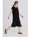 MIXED FABRICS STRAIGHT-CUT DRESS IN BLACK