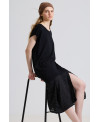 MIXED FABRICS STRAIGHT-CUT DRESS IN BLACK