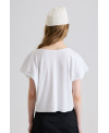 WHITE OVERSIZE RIBBED SHORT-SLEEVE PRINTED T-SHIRT