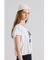 WHITE OVERSIZE RIBBED SHORT-SLEEVE PRINTED T-SHIRT