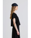 BLACK OVERSIZE RIBBED SHORT-SLEEVE PRINTED T-SHIRT