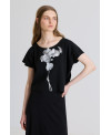 BLACK OVERSIZE RIBBED SHORT-SLEEVE PRINTED T-SHIRT