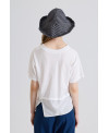 WHITE MIXED-FABRIC T-SHIRT WITH FRONT OPENING