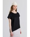 BLACK LATERAL MIXED-FABRIC T-SHIRT