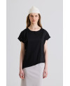 BLACK LATERAL MIXED-FABRIC T-SHIRT