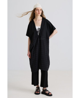 LONG MIXED-FABRIC VEST IN BLACK