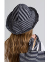STRIPED BUCKET HAT IN DARK GREY