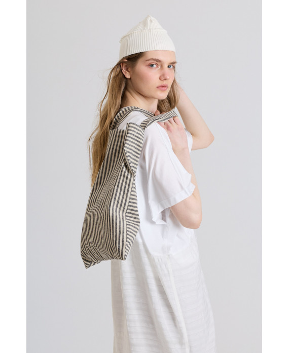 STRIPED TOTE BAG IN ECRU