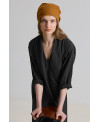 CROSS-FRONT DRESS WITH WIDE SLEEVES IN BLACK