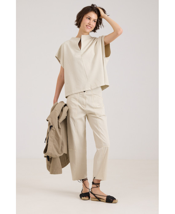 PANTALÓN ELÁSTICO MULTICOSTURAS BEIGE