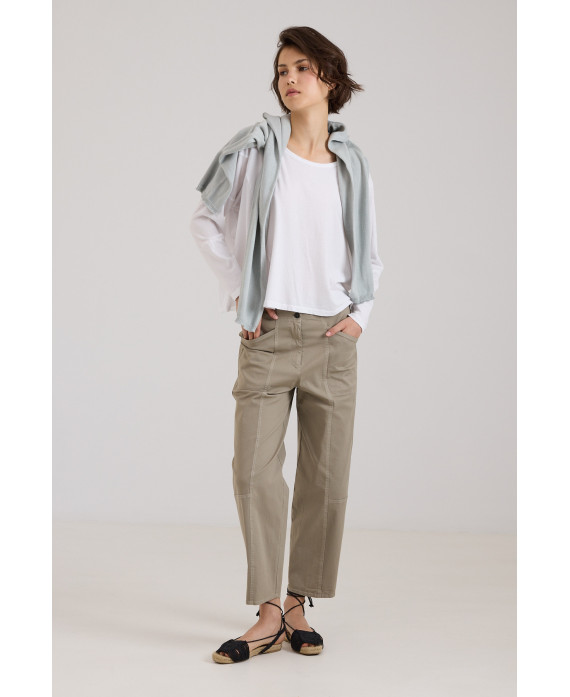 MULTISEAMS ELASTIC TROUSERS IN SALVIA