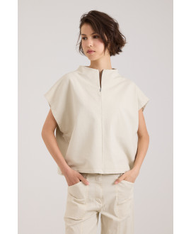 PLUSH HIGH COLLAR VEST IN BEIGE
