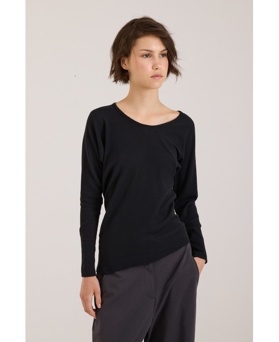 CAMISETA DE CANALÉ Y COSTURAS IRREGULARES NEGRO