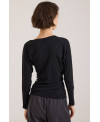 BLACK RIBBED T-SHIRT WITH IRREGULAR SEAMS