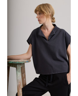 PLUSH HIGH COLLAR VEST IN BLUEBERRY