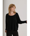 BLACK LOOSE-FIT RIBBED T-SHIRT WITH SEAMS
