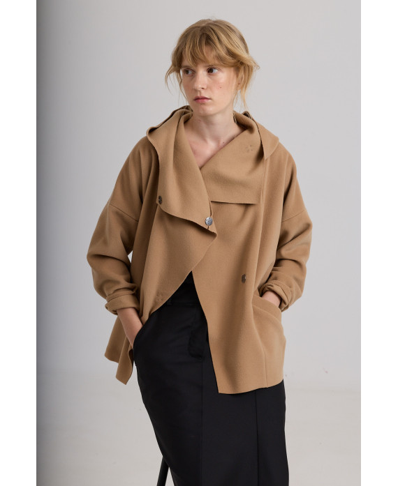 HAZELNUT CASHMERE JACKET WITH HOOD