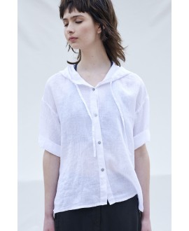BLUSA DE LINO CON CAPUCHA COLOR BLANCO