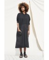 PLUSH AND POPELIN DRESS IN BLACK