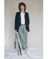 WIDE LEG COTTON AND LINEN TROUSERS IN KHAKI