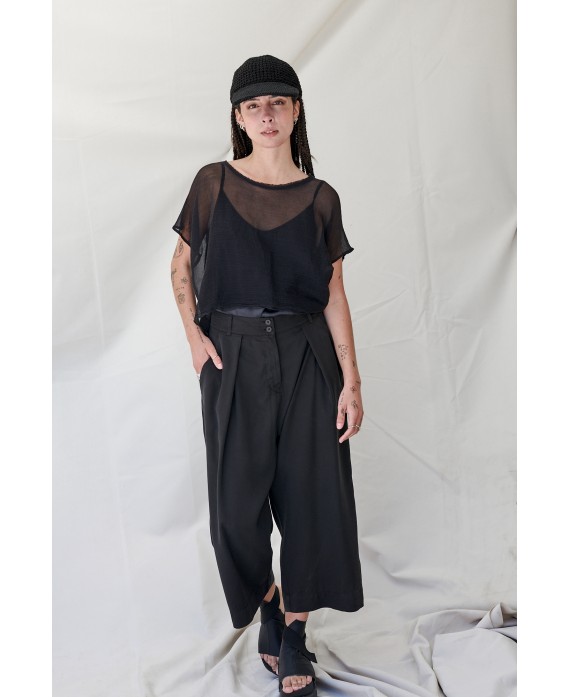 WIDE LEG TENCEL TROUSERS IN BLACK