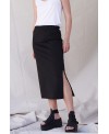 ELASTIC MIDI SKIRT IN BLACK