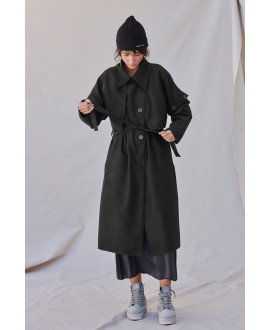 BLACK CASHMERE AND WOOL TRENCHCOAT