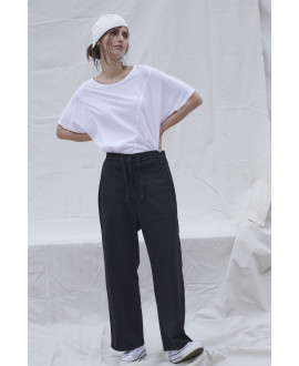 BLACK ELASTIC WAIST TROUSERS