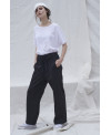 BLACK ELASTIC WAIST TROUSERS