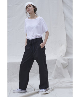 BLACK ELASTIC WAIST TROUSERS