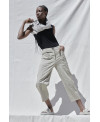 MULTISEAMS ELASTIC TROUSERS IN SALVIA