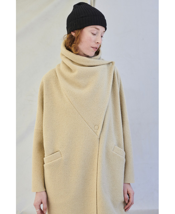 MAXI COLLAR BOILED WOOL COAT IN BEIGE