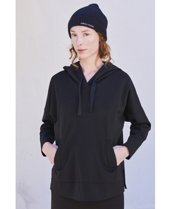 BLACK RAW EDGE HOODED