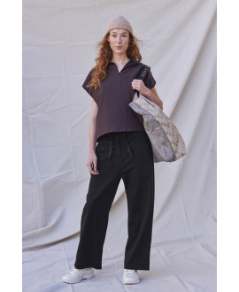 BLACK ELASTIC WAIST TROUSERS