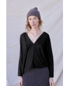 CAMISETA OVERSIZE DE CUELLO PICO EN NEGRO