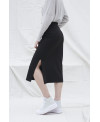 ELASTIC MIDI SKIRT IN BLACK